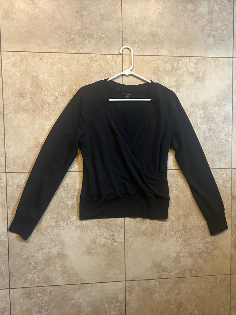Athleta Black Wrap-Front Long Sleeve Top